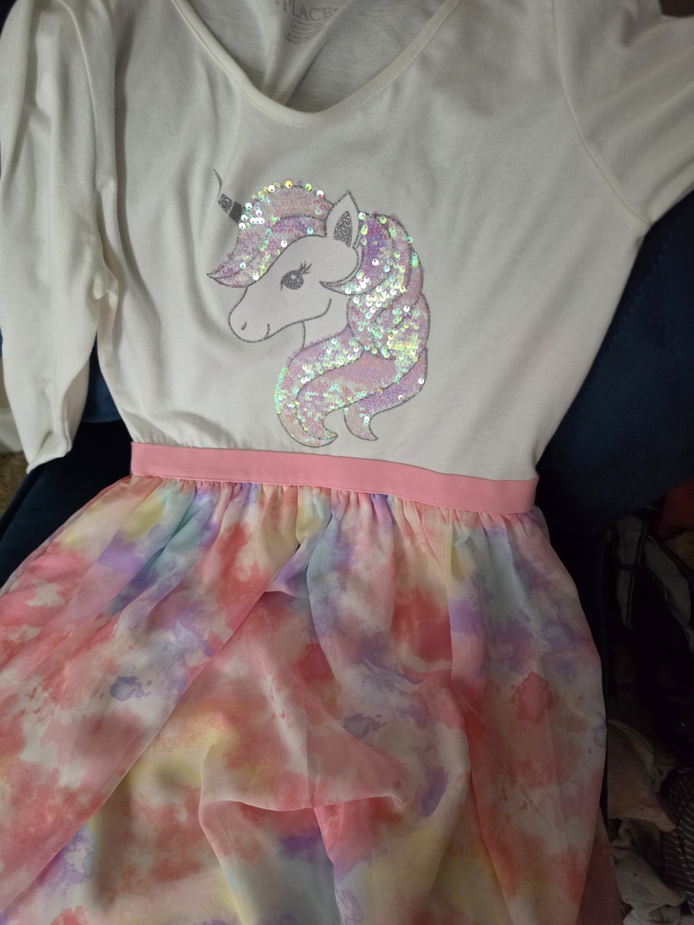 Girls Large Sequin Unicorn Dress with Pastel Watercolor Skirt